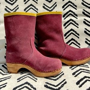 Danish clogs boots, Wood Sole, Chunky, Plum, Suede/Leather